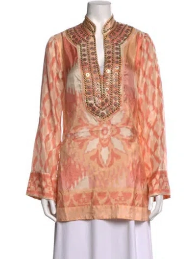 Pre-owned Tory Burch Silk Printed Tunic In Orange