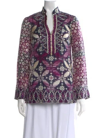 Pre-owned Tory Burch Silk Printed Tunic In Purple