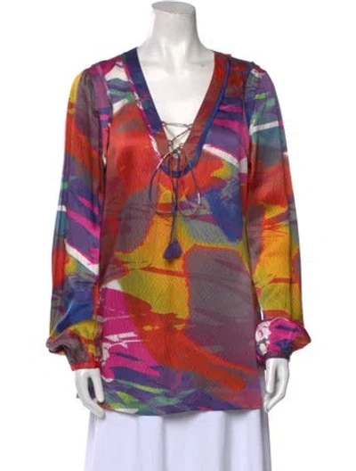 Pre-owned Tory Burch Silk Printed Tunic In Red
