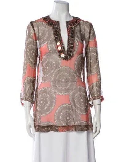 Pre-owned Tory Burch Silk Printed Tunic In Red