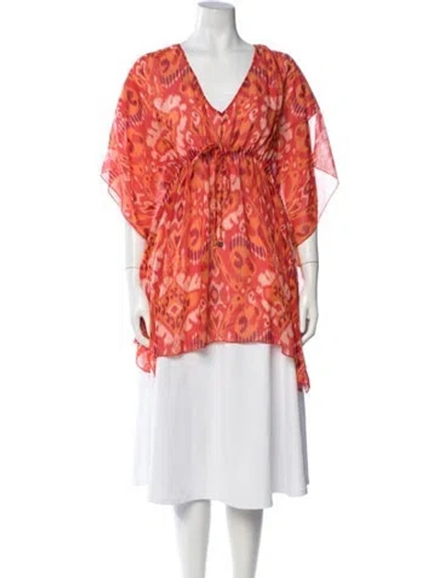 Pre-owned Tory Burch Silk Printed Tunic In Red
