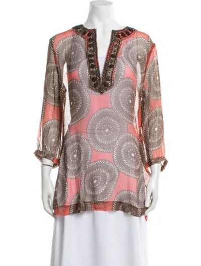 Pre-owned Tory Burch Silk Printed Tunic In Red