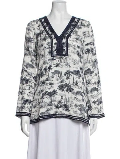 Pre-owned Tory Burch Silk Printed Tunic In White