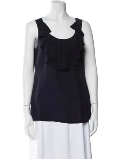 Pre-owned Tory Burch Silk Scoop Neck Blouse In Blue