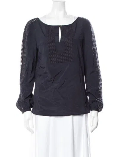 Pre-owned Tory Burch Silk Scoop Neck Blouse In Blue
