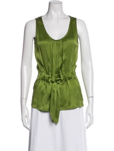Pre-owned Tory Burch Silk Scoop Neck Blouse In Green