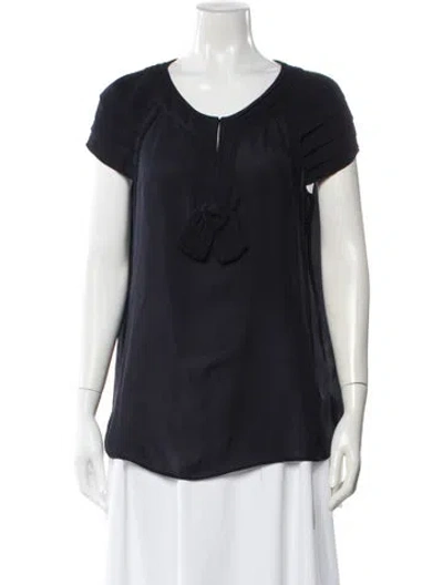 Pre-owned Tory Burch Silk Scoop Neck T-shirt In Blue
