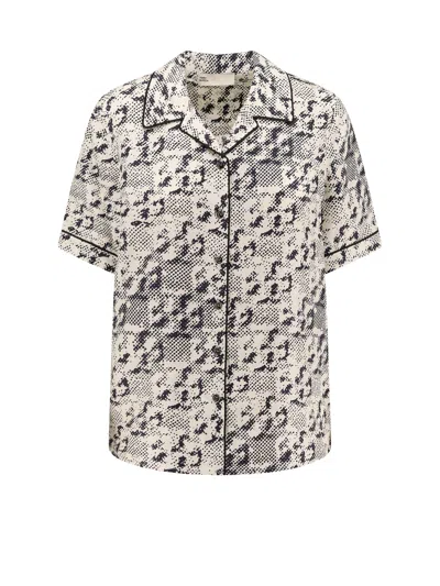 TORY BURCH SILK SHIRT WITH PIXELATED LOGO PRINT
