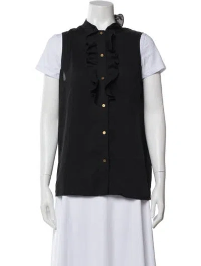 Pre-owned Tory Burch Silk Short Sleeve Blouse In Blue