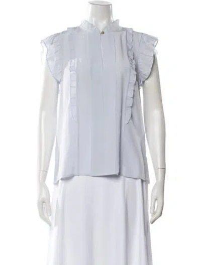 Pre-owned Tory Burch Silk Short Sleeve Blouse W/ Tags In Blue