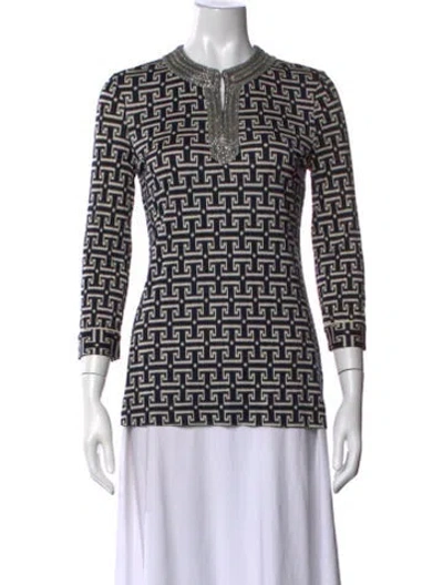 Pre-owned Tory Burch Silk Short Sleeve Polo In Blue