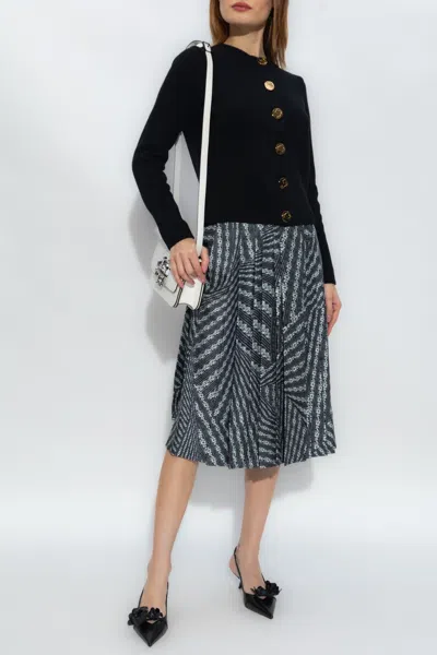 Tory Burch Pleated Silk Skirt In Black