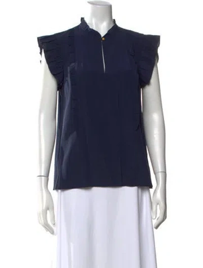 Pre-owned Tory Burch Silk Sleeveless Top In Blue