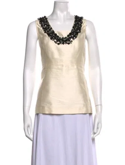 Pre-owned Tory Burch Silk Square Neckline Top W/ Tags In Neutral