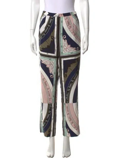 Pre-owned Tory Burch Silk Straight Leg Pants In Blue/neutrals