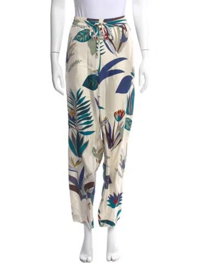 Pre-owned Tory Burch Silk Straight Leg Pants In Neutral