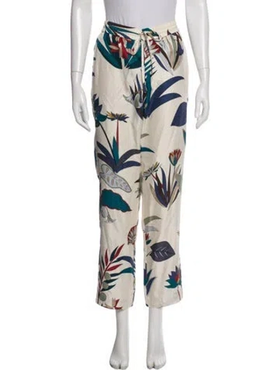 Pre-owned Tory Burch Silk Straight Leg Pants In Neutral