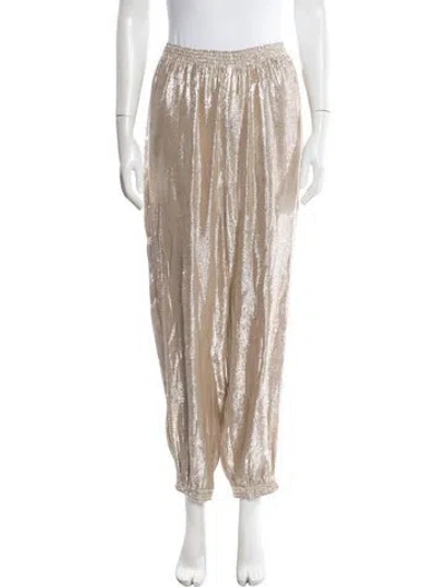 Pre-owned Tory Burch Silk Straight Leg Pants In Neutral