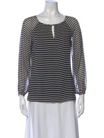 Pre-owned Tory Burch Silk Striped Blouse In Black