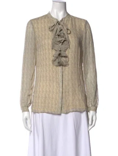 Pre-owned Tory Burch Silk Striped Blouse In Black/neutrals