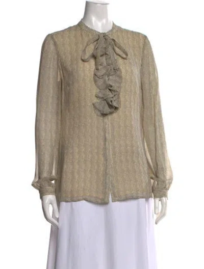 Pre-owned Tory Burch Silk Striped Blouse In Black/neutrals