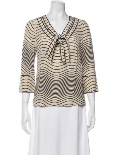 Pre-owned Tory Burch Silk Striped Blouse In Blue