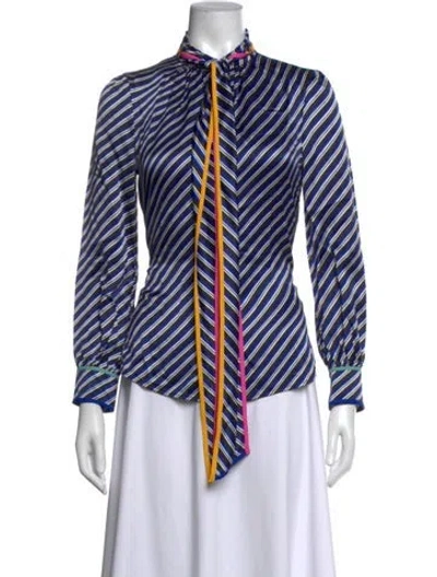 Pre-owned Tory Burch Silk Striped Blouse In Blue