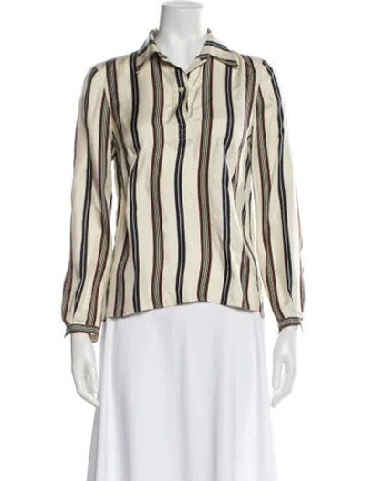 Pre-owned Tory Burch Silk Striped Blouse In Neutral