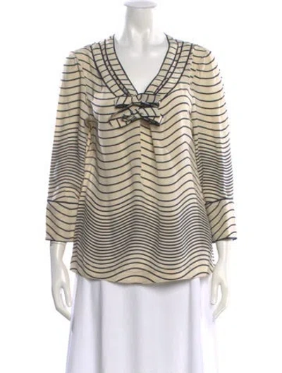 Pre-owned Tory Burch Silk Striped Blouse In Neutral