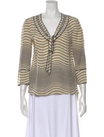 Pre-owned Tory Burch Silk Striped Blouse In Neutral