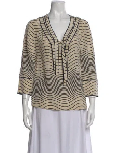 Pre-owned Tory Burch Silk Striped Blouse In Neutral