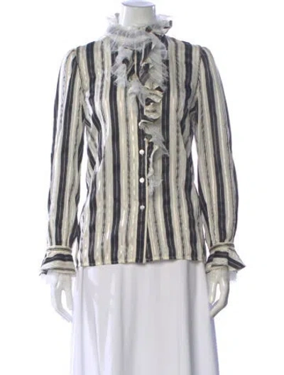 Pre-owned Tory Burch Silk Striped Blouse In Neutral