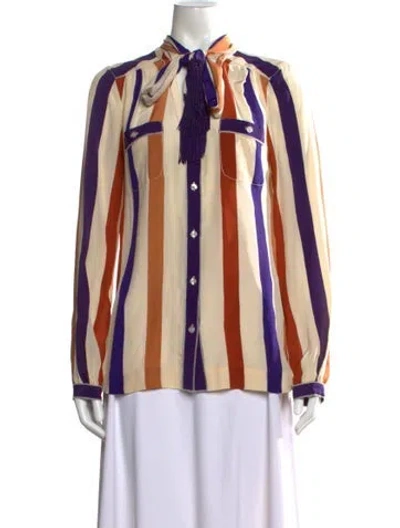 Pre-owned Tory Burch Silk Striped Blouse In Neutral