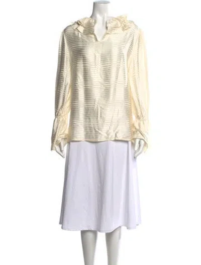 Pre-owned Tory Burch Silk Striped Blouse In Neutral