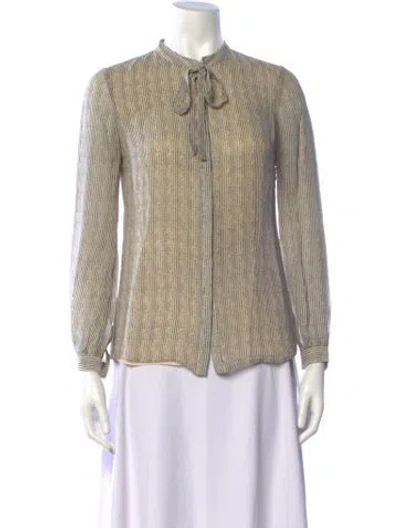 Pre-owned Tory Burch Silk Striped Blouse In Neutrals