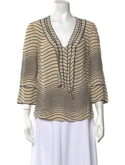 Pre-owned Tory Burch Silk Striped Blouse In Neutrals