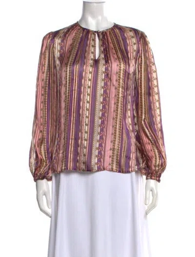 Pre-owned Tory Burch Silk Striped Blouse In Purple