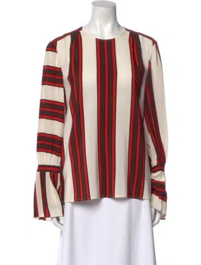 Pre-owned Tory Burch Silk Striped Blouse In Red