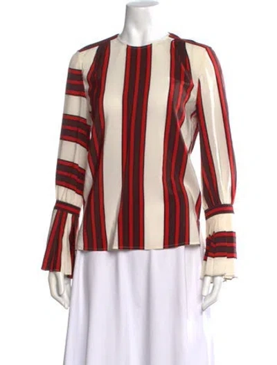 Pre-owned Tory Burch Silk Striped Blouse In Red