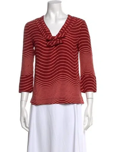 Pre-owned Tory Burch Silk Striped Blouse In Red