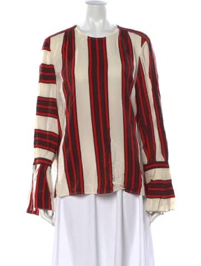 Pre-owned Tory Burch Silk Striped Blouse In Red