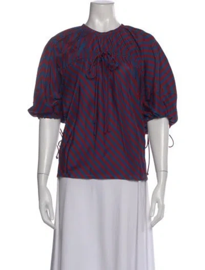 Pre-owned Tory Burch Silk Striped Blouse W/ Tags In Blue