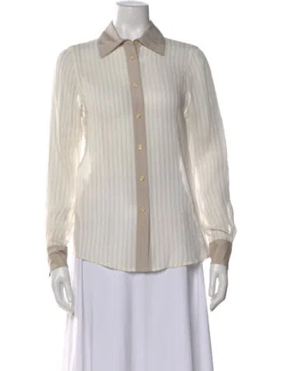 Pre-owned Tory Burch Silk Striped Blouse W/ Tags In Neutral