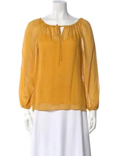 Pre-owned Tory Burch Silk Striped Blouse In Yellow