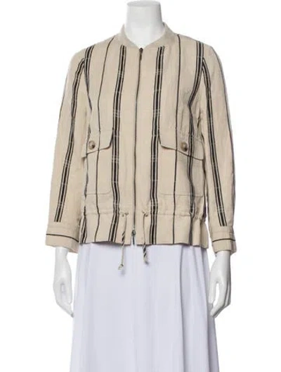 Pre-owned Tory Burch Silk Striped Bomber Jacket In Neutrals