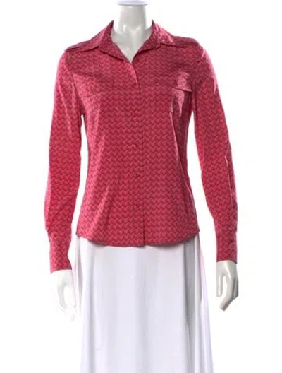 Pre-owned Tory Burch Silk Striped Button-up Top In Pink