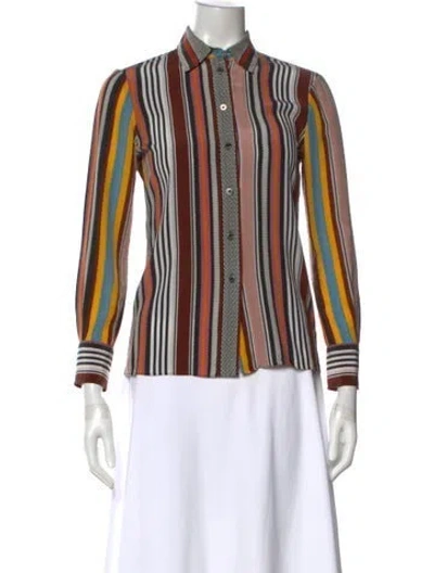 Pre-owned Tory Burch Silk Striped Button-up Top In White