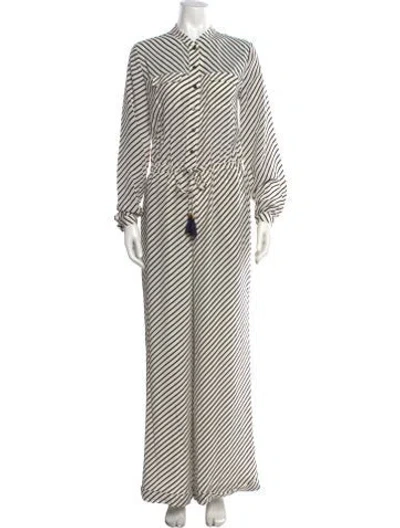 Pre-owned Tory Burch Silk Striped Jumpsuit In Neutrals
