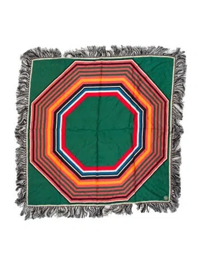 Pre-owned Tory Burch Silk Striped Scarf In Green