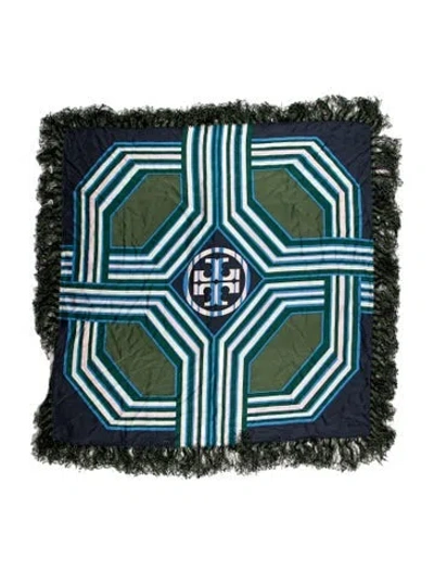 Pre-owned Tory Burch Silk Striped Scarf In Green